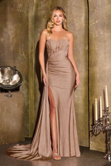 Evangeline Gown - Strapless Glitter Lace Dress