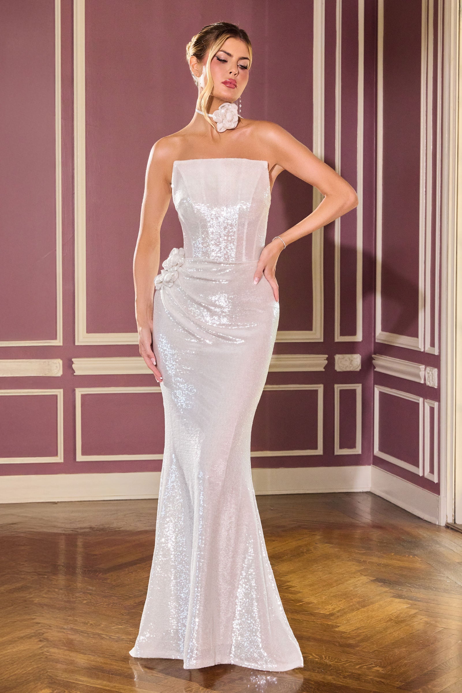 Vanya Gown - Rosette Sequin Evening Dress & Choker