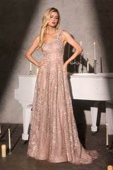 June A-line Gown - One Shoulder Floral Appliqué Evening Dress
