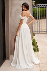 JILLIAN GOWN - OFF WHITE - A-LINE SOFT SATIN OFF THE SHOULDER DRESS