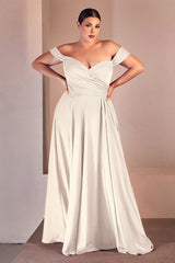 JILLIAN GOWN - OFF WHITE - A-LINE SOFT SATIN OFF THE SHOULDER DRESS