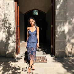 Khaleesi Dress - Steel Blue - Lace Dress With Fringe - FINAL SALE