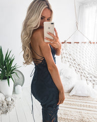Khaleesi Dress - Steel Blue - Lace Dress With Fringe - FINAL SALE