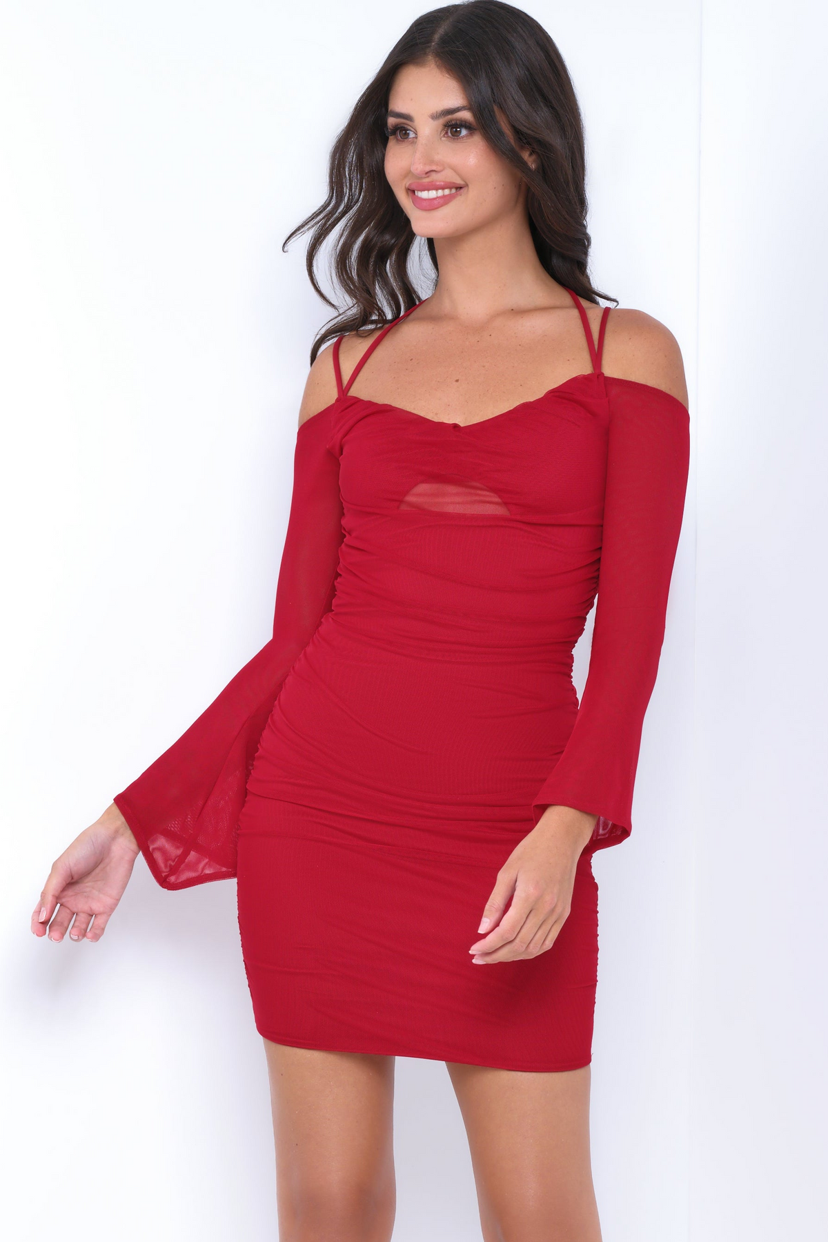 Zoe Mini Dress - Deep Red - Long Sleeve Short Dress - FINAL SALE