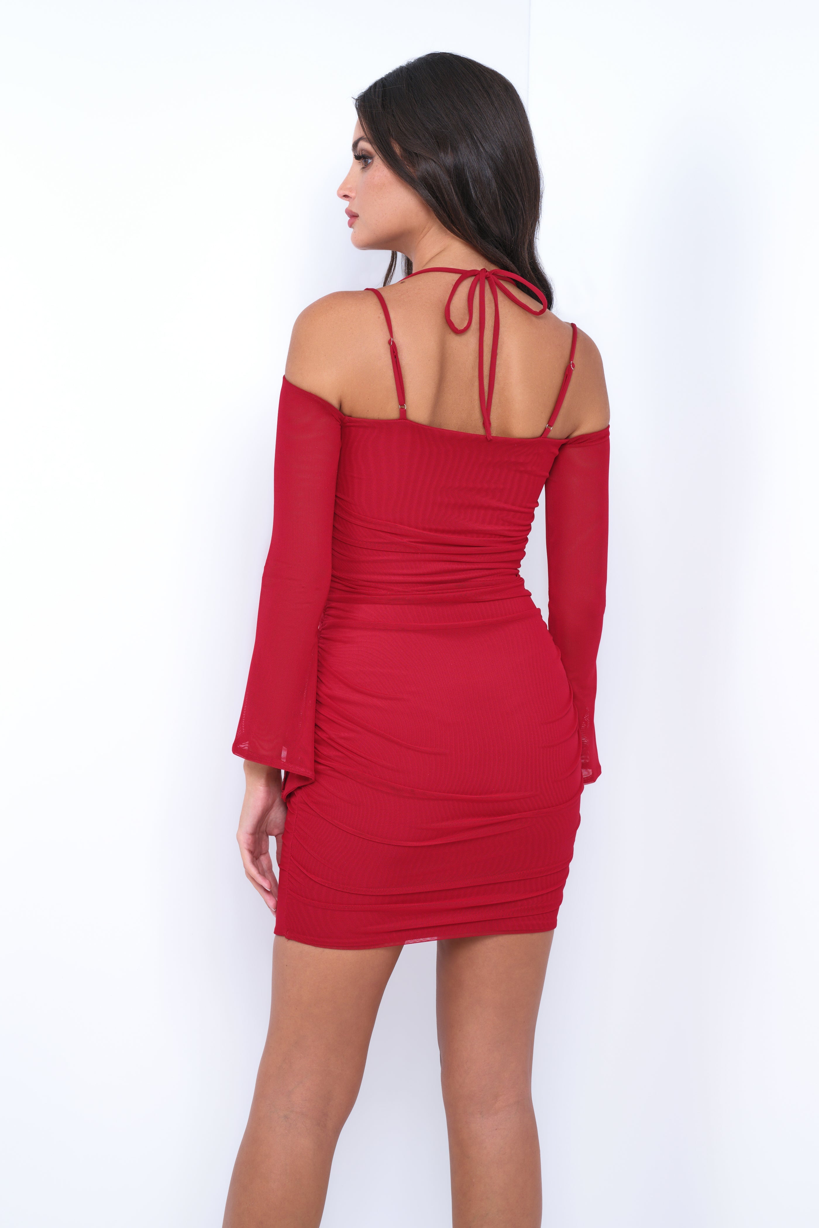 Zoe Mini Dress - Deep Red - Long Sleeve Short Dress - FINAL SALE