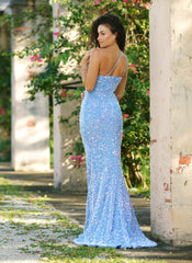 Size 6, Stardust One Shoulder Sequin Gown - Diamond Blue - FINAL SALE