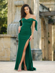 Amber Gown - Off Shoulder Stretch Spandex Satin Dress With Ties