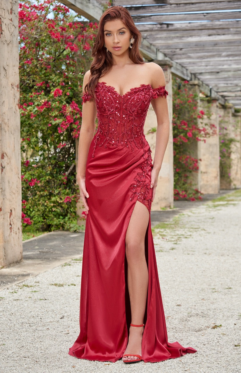 Rosaline Gown - Floral Detail Off-The-Shoulder Dress