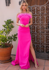 Sochi Gown - Hot Pink Feather Trim Evening Dress