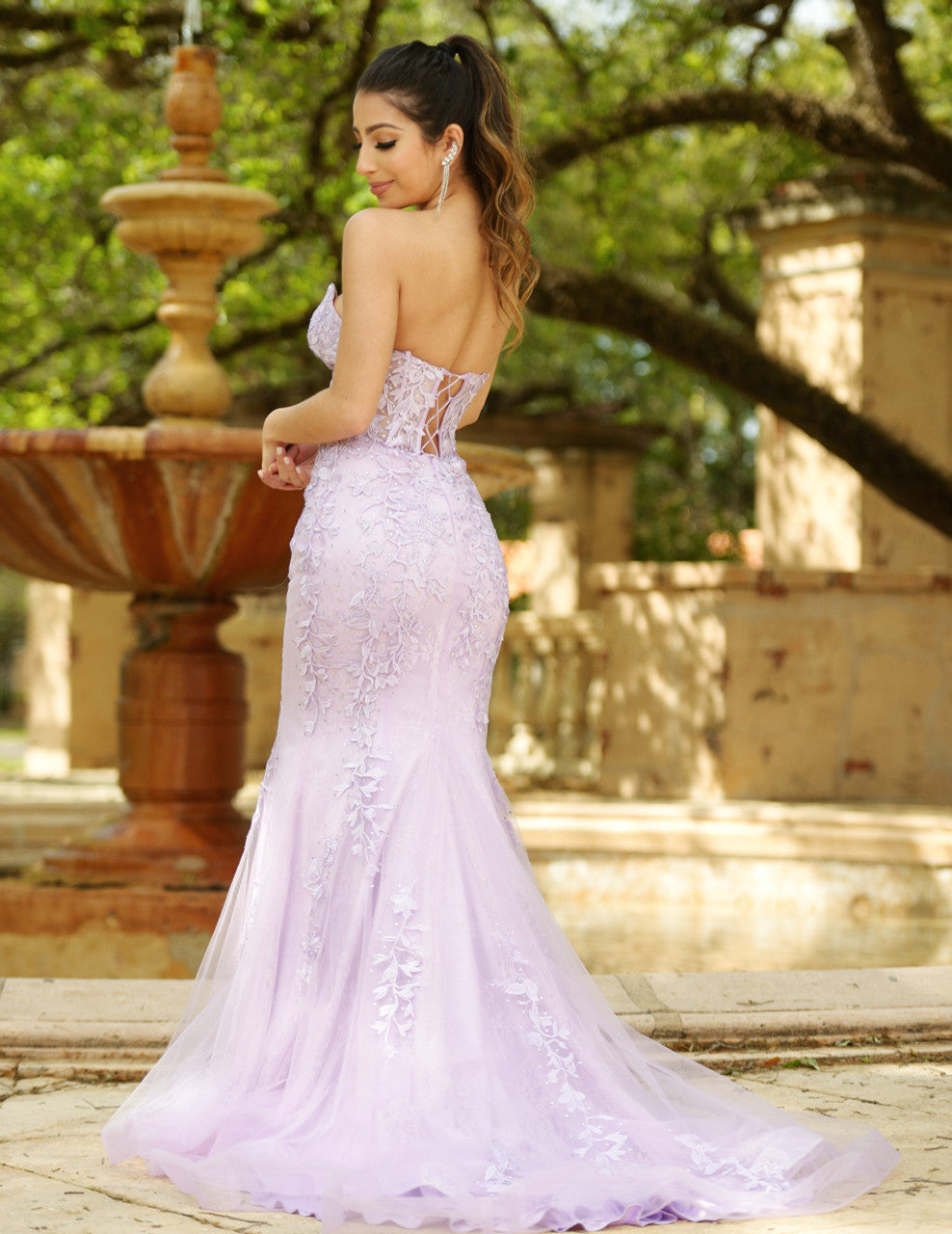 Reva Corset Gown - Lilac Floral Lace Dress