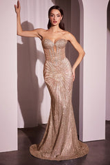 Maddox Gown - Rose Gold - STRAPLESS GLITTER EMBELLISHED GOWN
