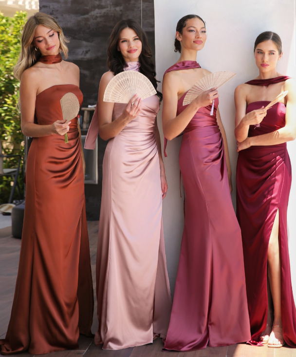 NICOLETTE GOWN - STRAPLESS LUXE SATIN DRESS & SCARF