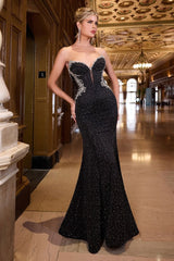 ETTA GOWN - RHINESTONE EMBELLISHED STRAPLESS DRESS - BLACK