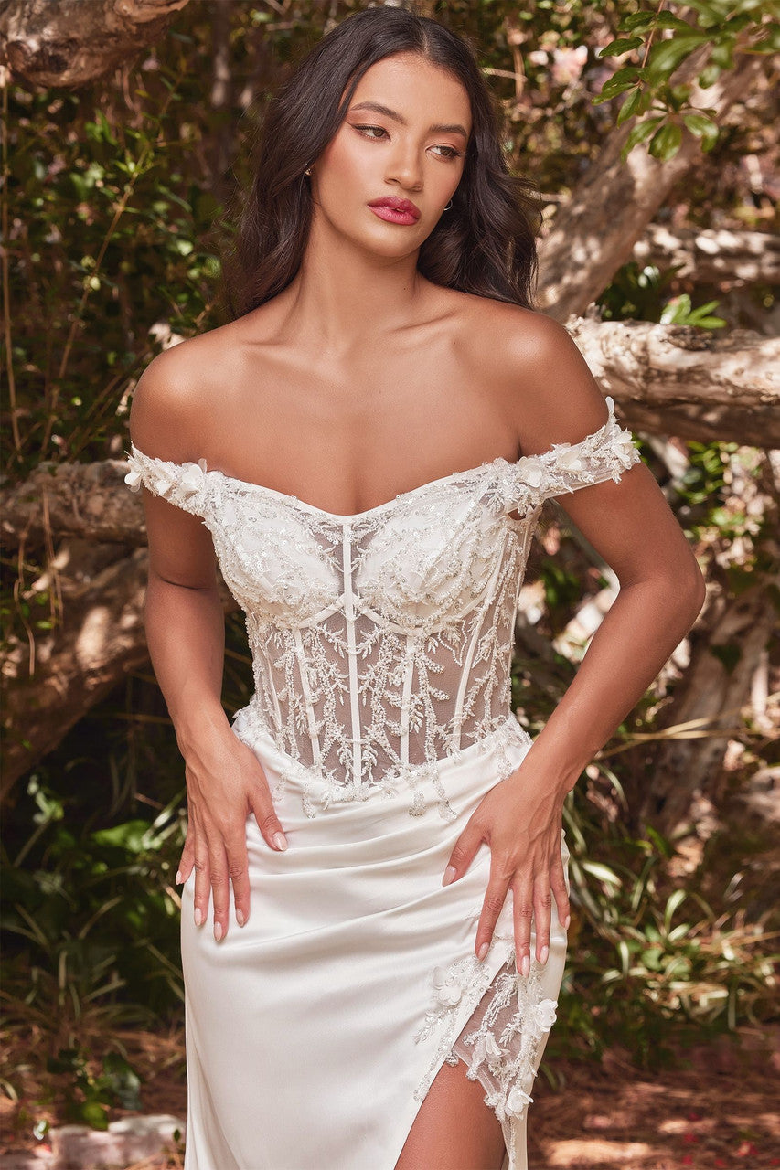 Rosaline Gown - Off White - Floral Off-The-Shoulder Dress