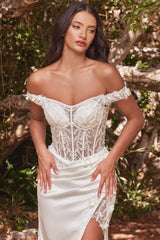 Rosaline Gown - Off White - Floral Off-The-Shoulder Dress