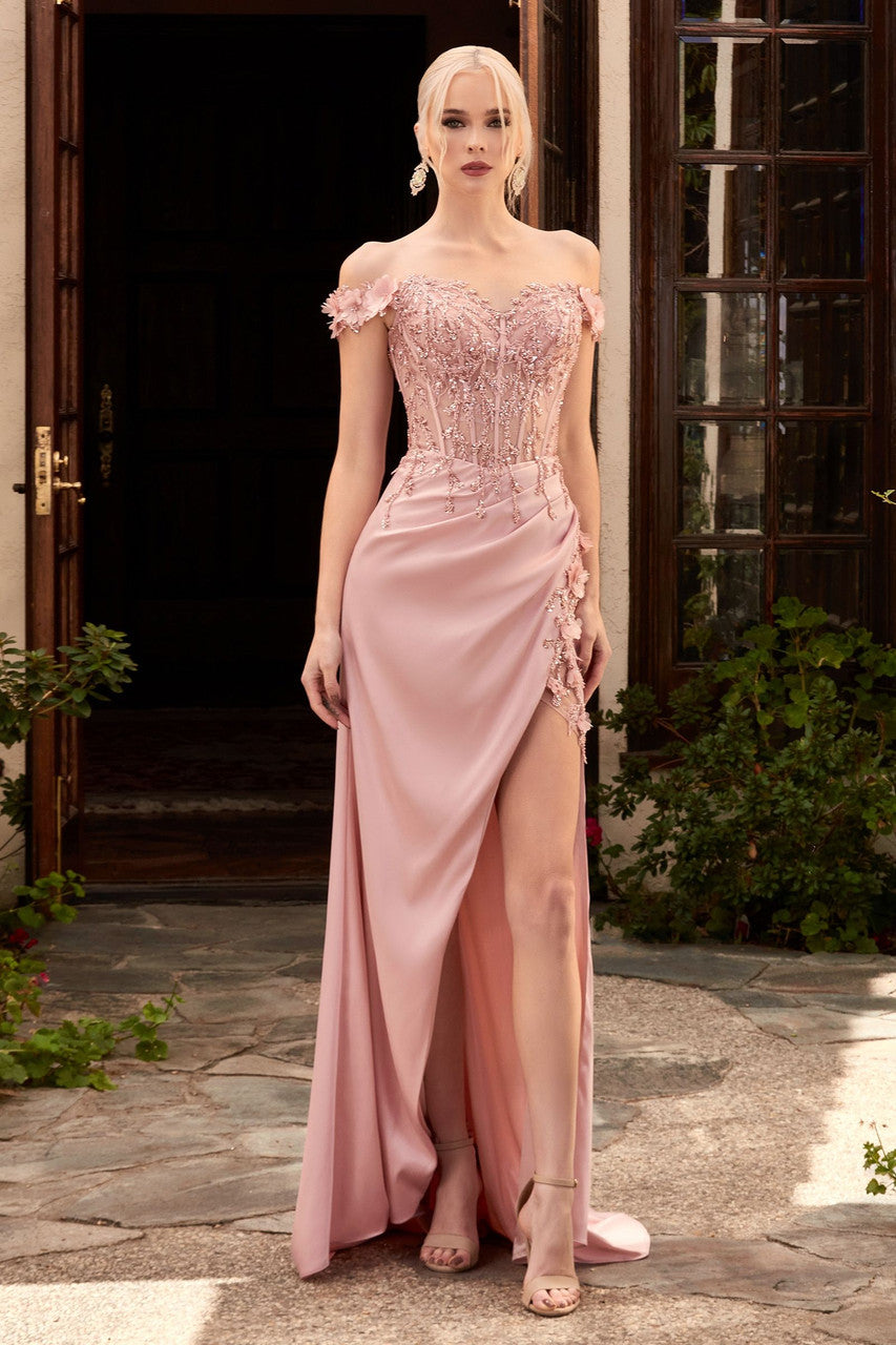Rosaline Gown - Floral Detail Off-The-Shoulder Dress