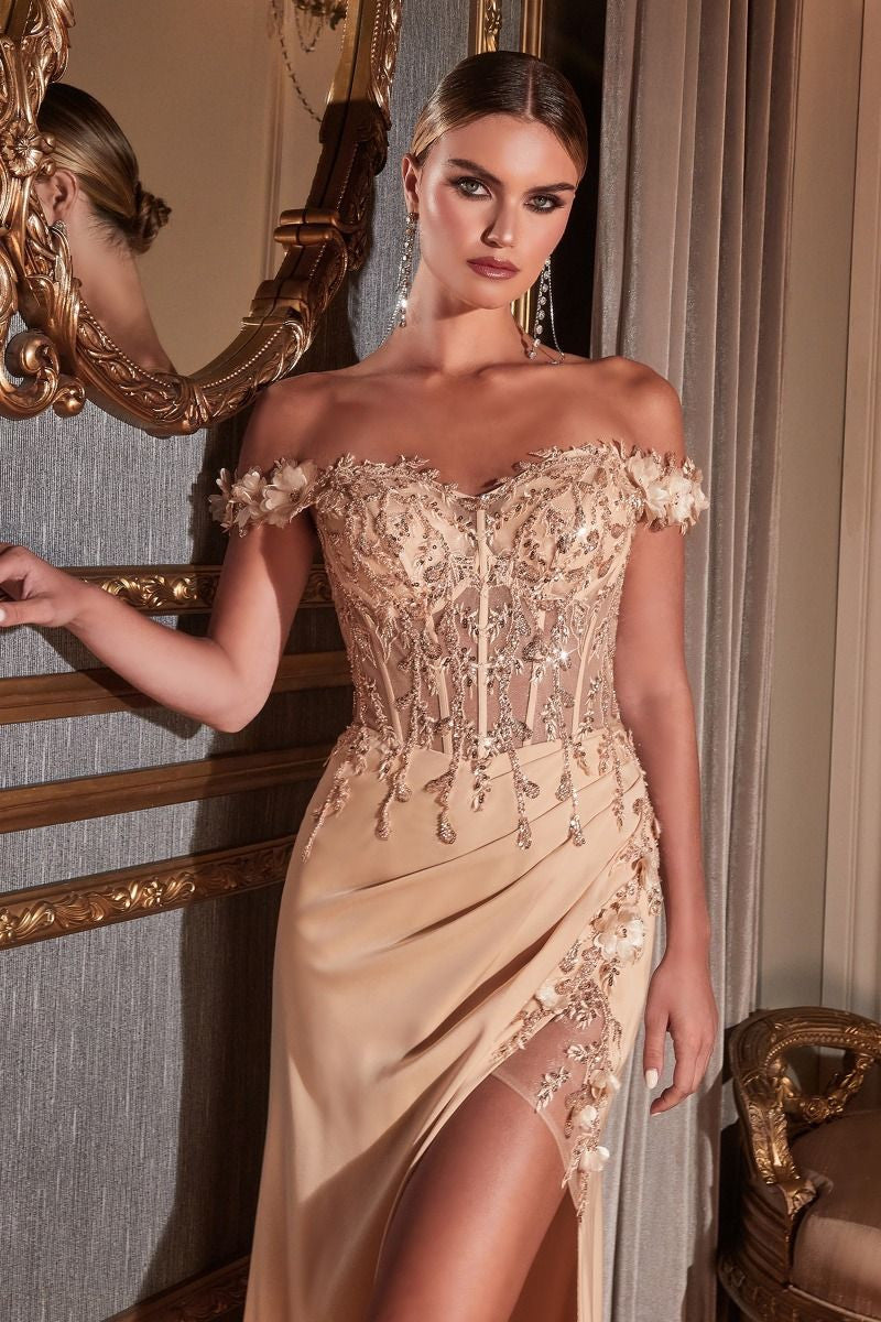 Rosaline Gown - Floral Detail Off-The-Shoulder Dress