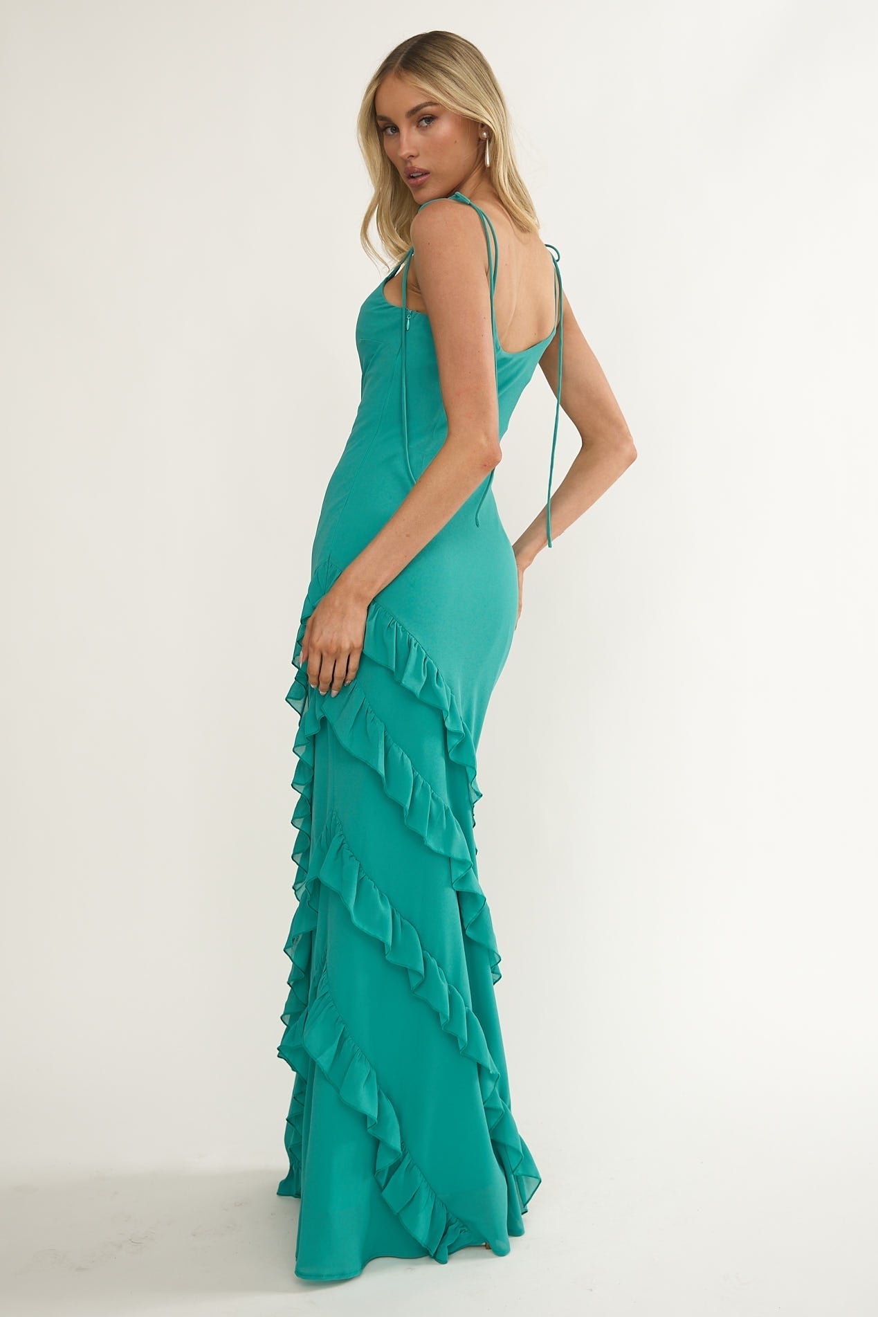 Nevaeh Ruffle Maxi Dress - Turquoise