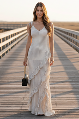 Nevaeh Polka Dot Ruffle Maxi Dress - Off White