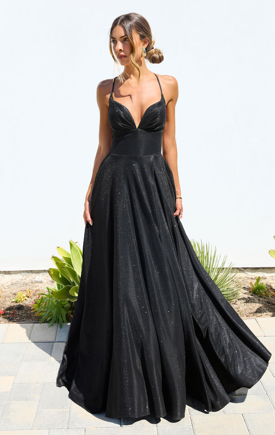 Gwendolyn Gown - Shimmer Lace-Up Back A-Line Evening Dress