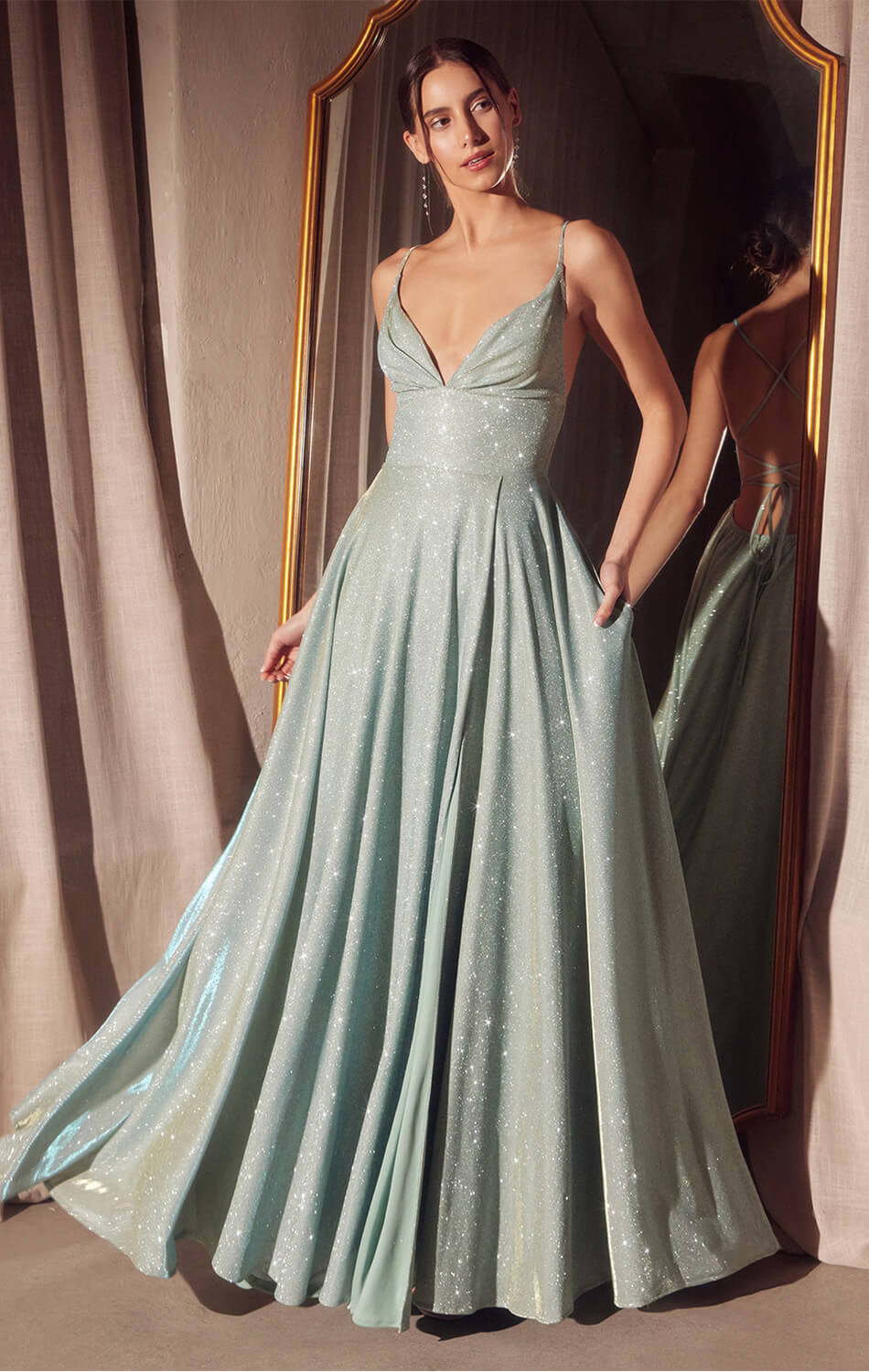 Gwendolyn Gown - Shimmer Lace-Up Back A-Line Evening Dress