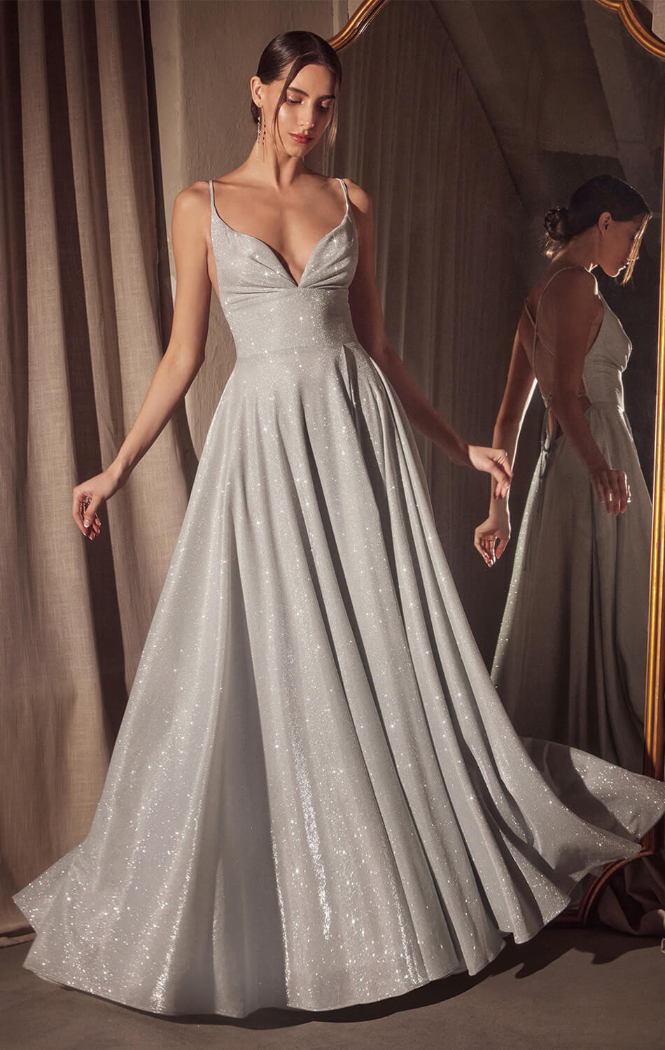 Gwendolyn Gown - Shimmer Lace-Up Back A-Line Evening Dress