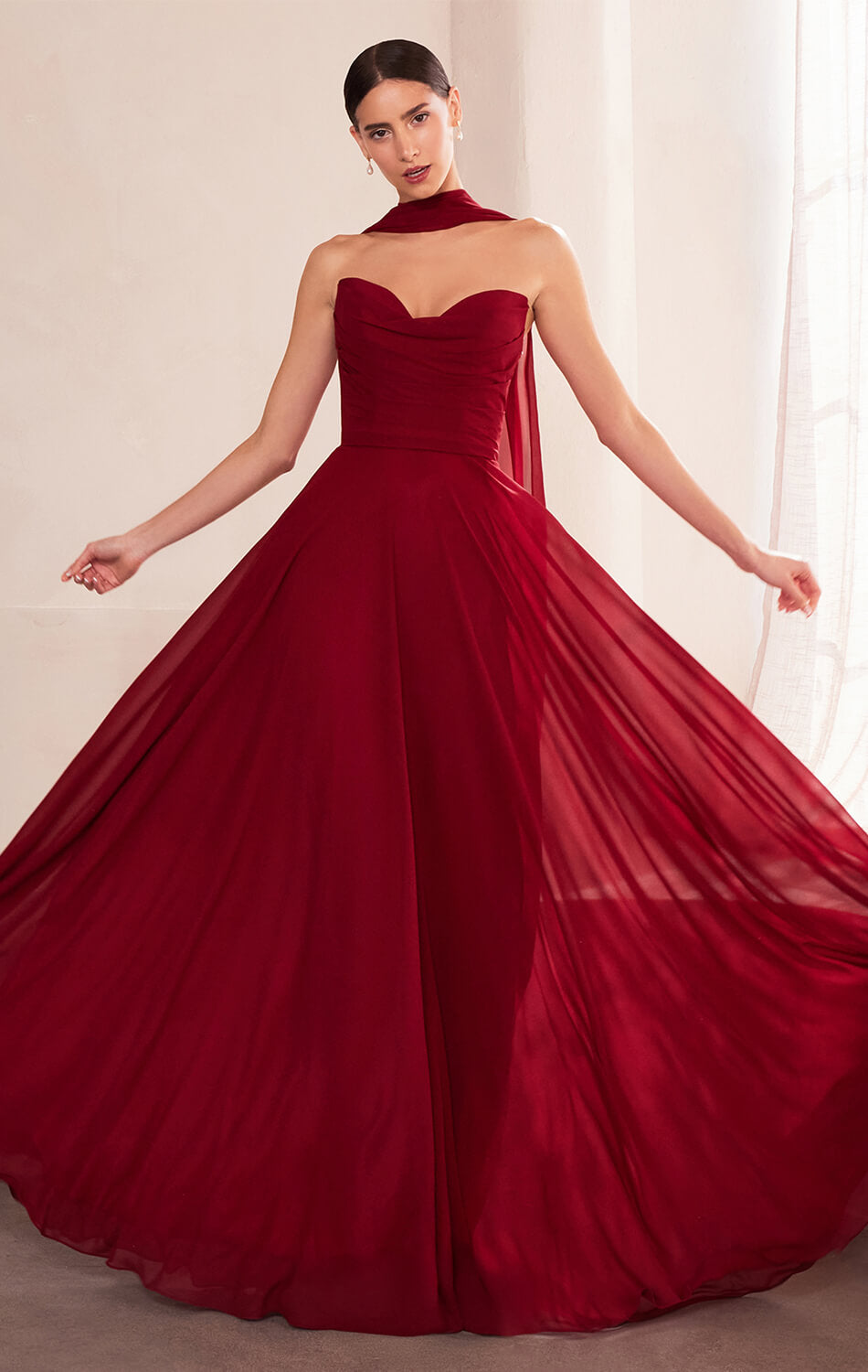 Ella Gown - A-line Strapless Chiffon Dress With Scarf