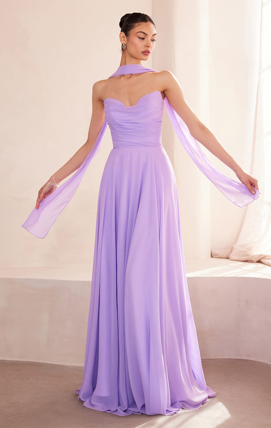 Ella Gown - A-line Strapless Chiffon Dress With Scarf