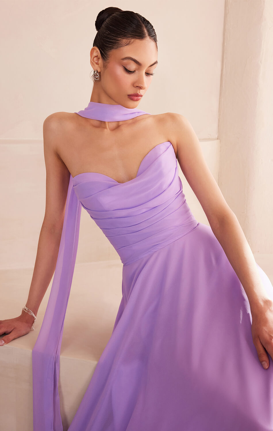 Ella Gown - A-line Strapless Chiffon Dress With Scarf