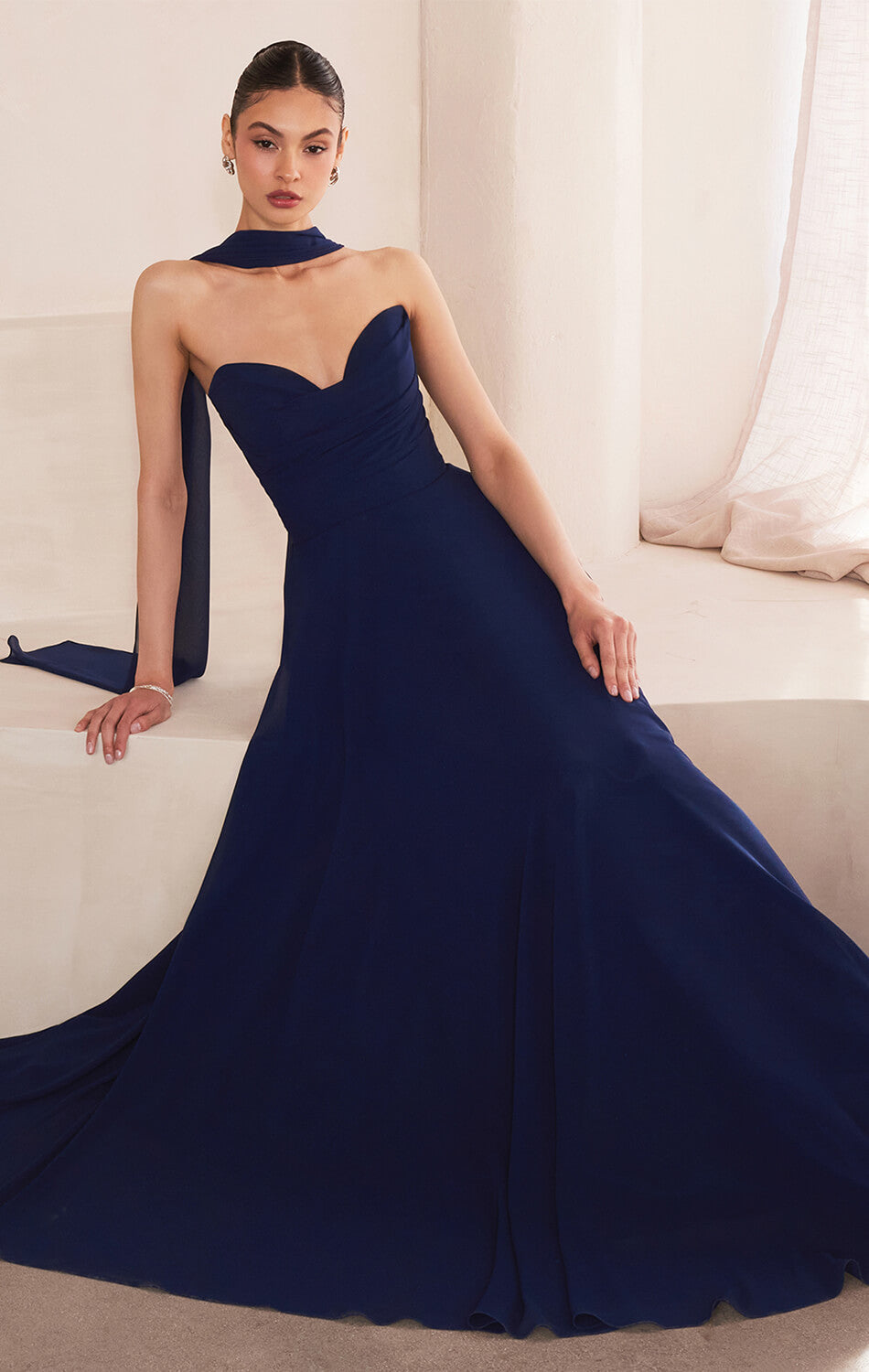 Ella Gown - A-line Strapless Chiffon Dress With Scarf