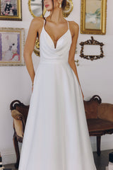 WILLOW GOWN - OFF WHITE A-LINE SATIN DRESS WITH COWL NECKLINE