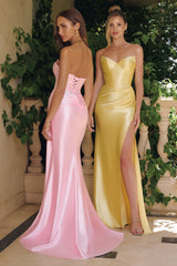 Rory Gown - Strapless Bustier Fitted Satin Gown