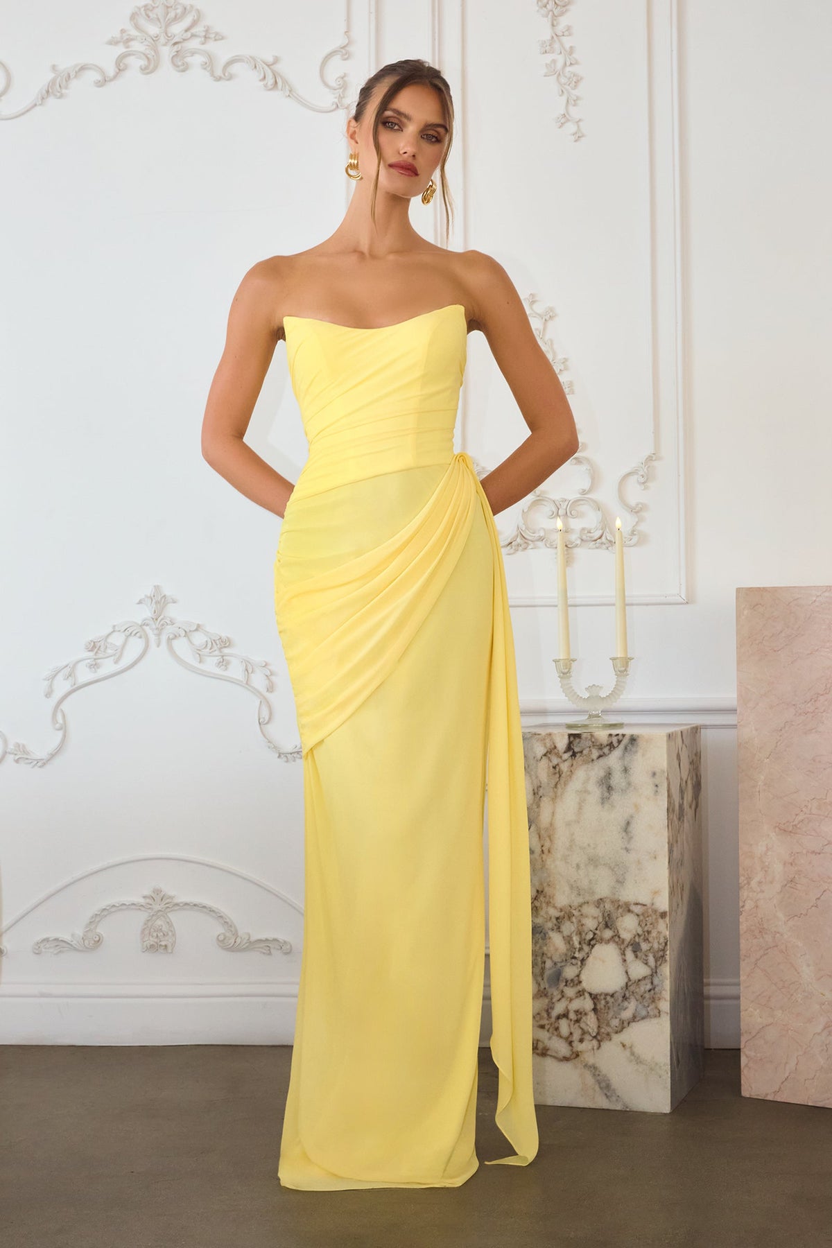 Skyler Gown - Strapless Draped Chiffon Dress