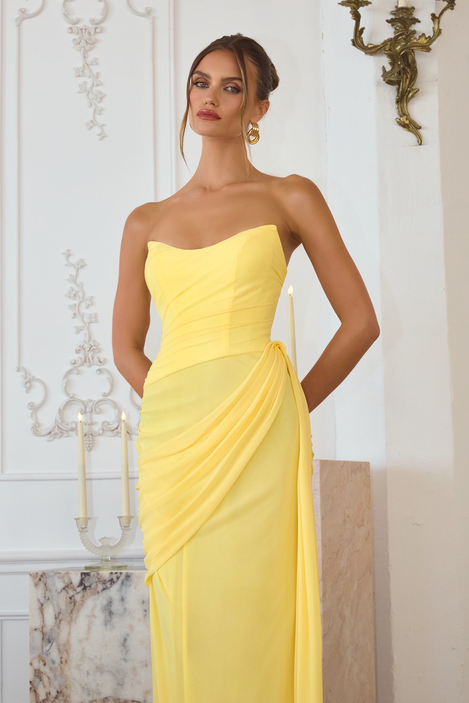 Skyler Gown - Strapless Draped Chiffon Dress