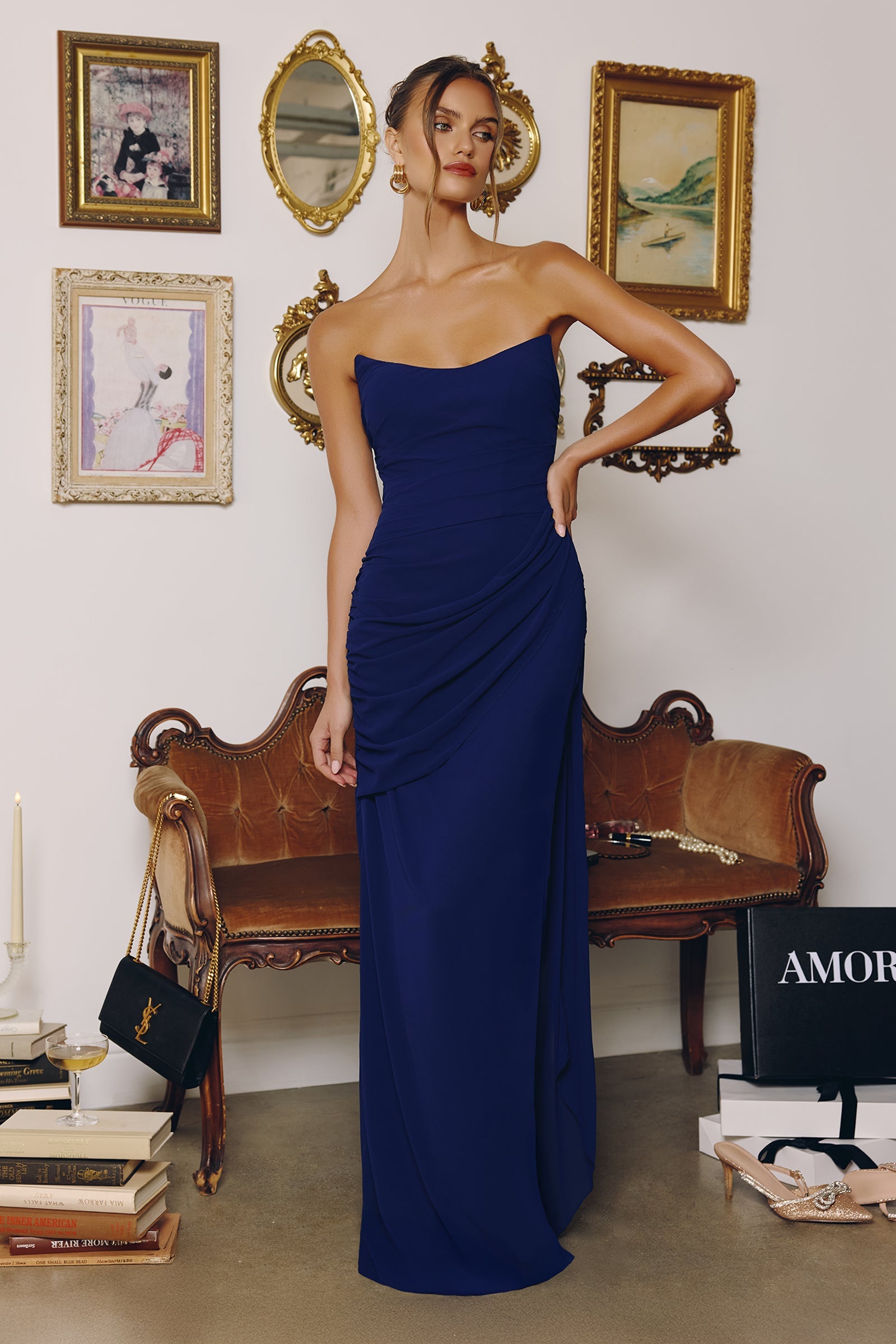 Skyler Gown - Strapless Draped Chiffon Dress