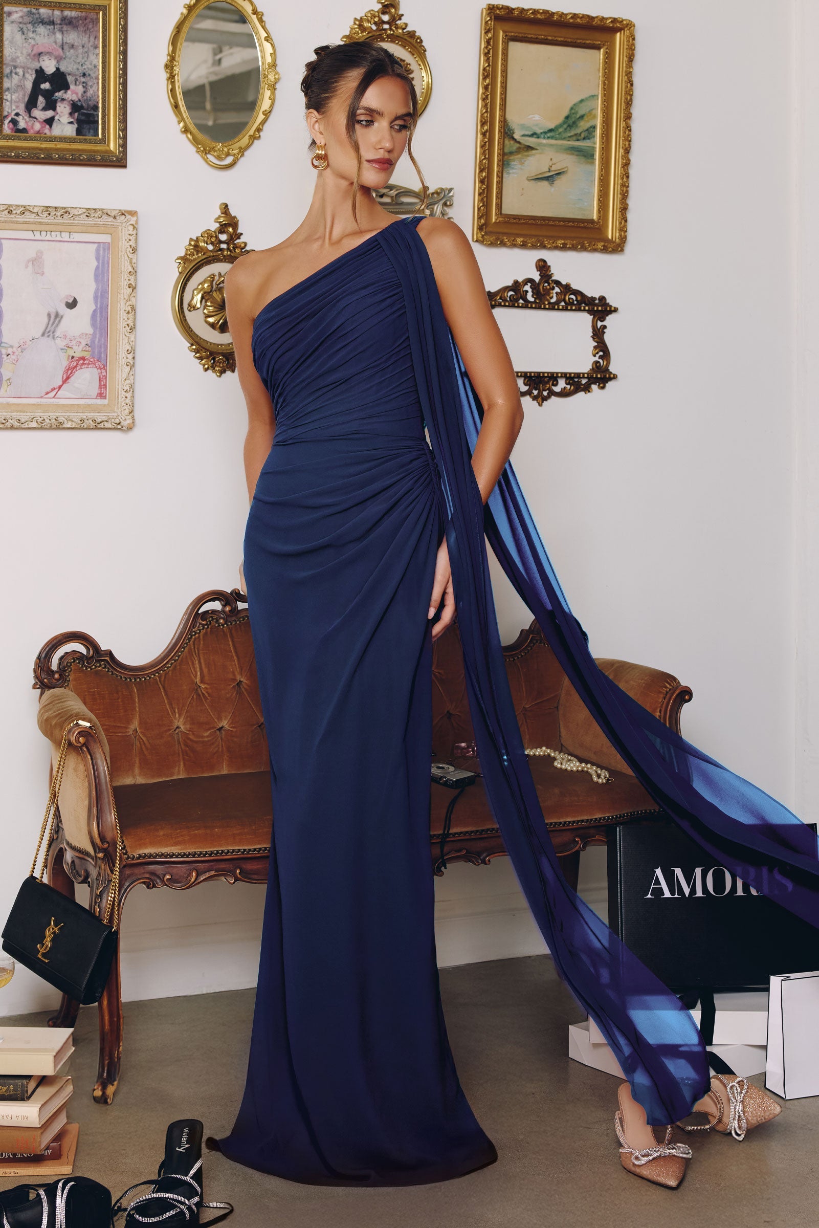 Melissa Gown - One Shoulder Chiffon Dress