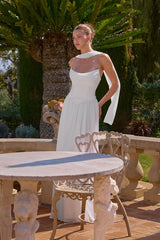 Reese Gown - Satin & Chiffon Dress With Scarf - Off White