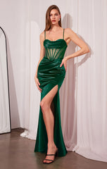Nadine Dress - Long Satin Gown with Corset Bodice