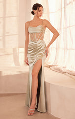Nadine Dress - Long Satin Gown with Corset Bodice