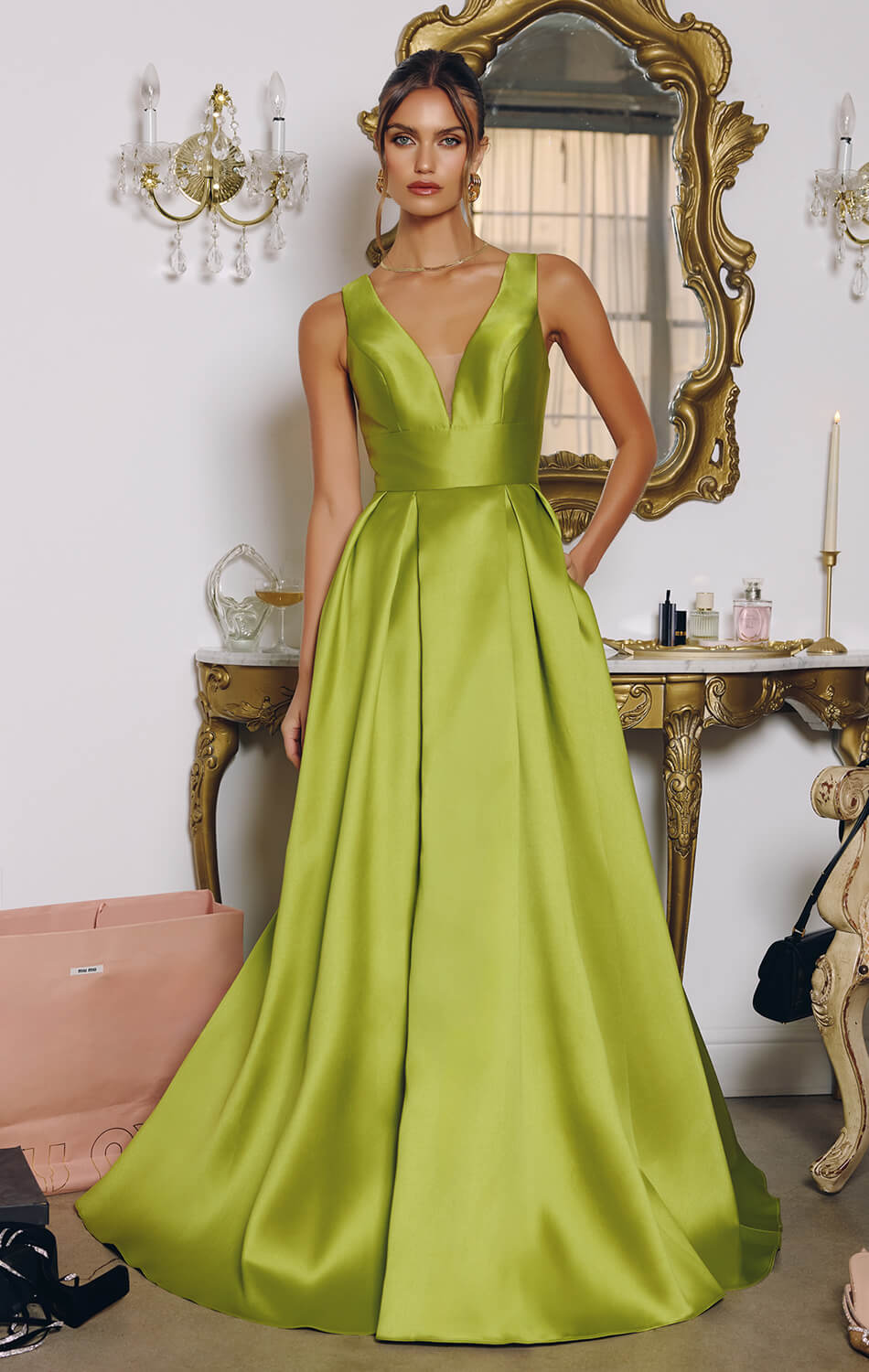 ANDERSYN GOWN - MIKADO SATIN A-LINE DRESS WITH POCKETS