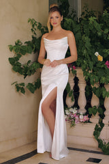 Kieran Gown - Off-White Stretch Satin Fitted Dress