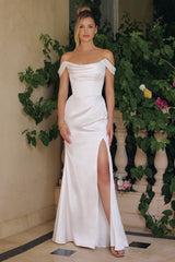Kieran Gown - Off-White Stretch Satin Fitted Dress