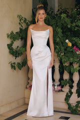 Kieran Gown - Off-White Stretch Satin Fitted Dress