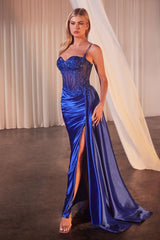 Teagan Gown - Royal - Fitted Satin & Lace Dress