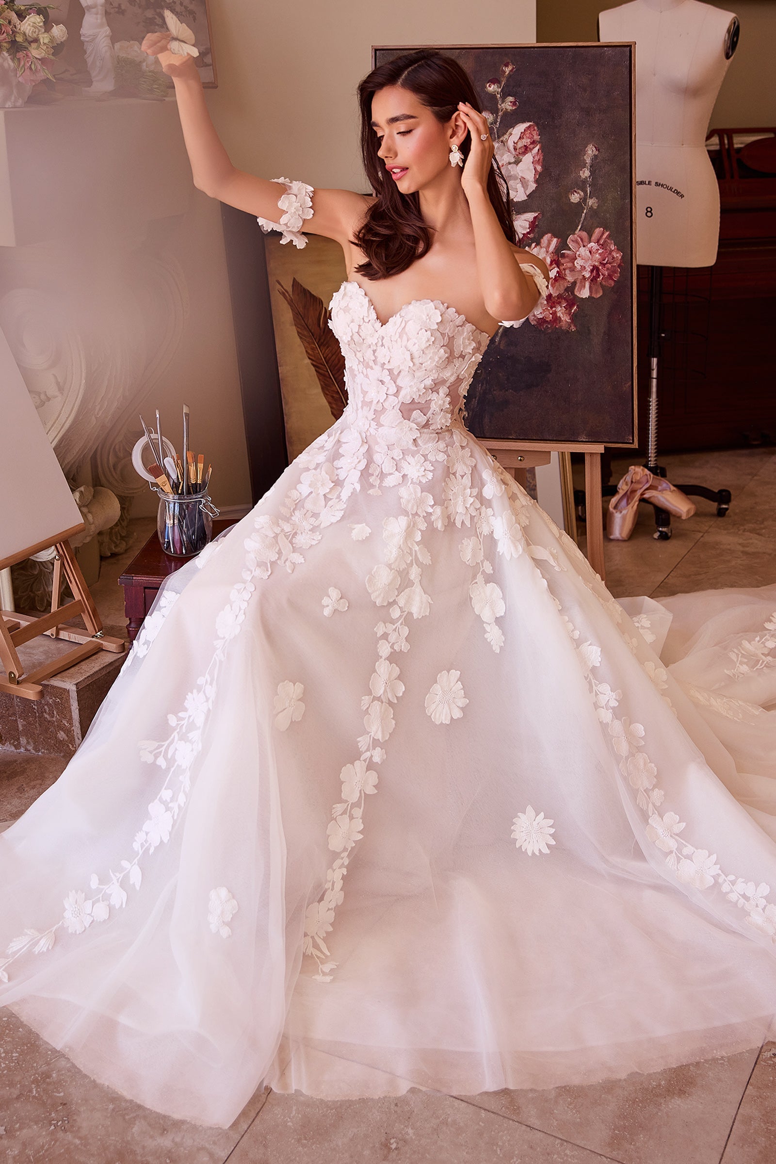 WL039 - Strapless Floral Lace Bridal Ball Gown - Andrea & Leo