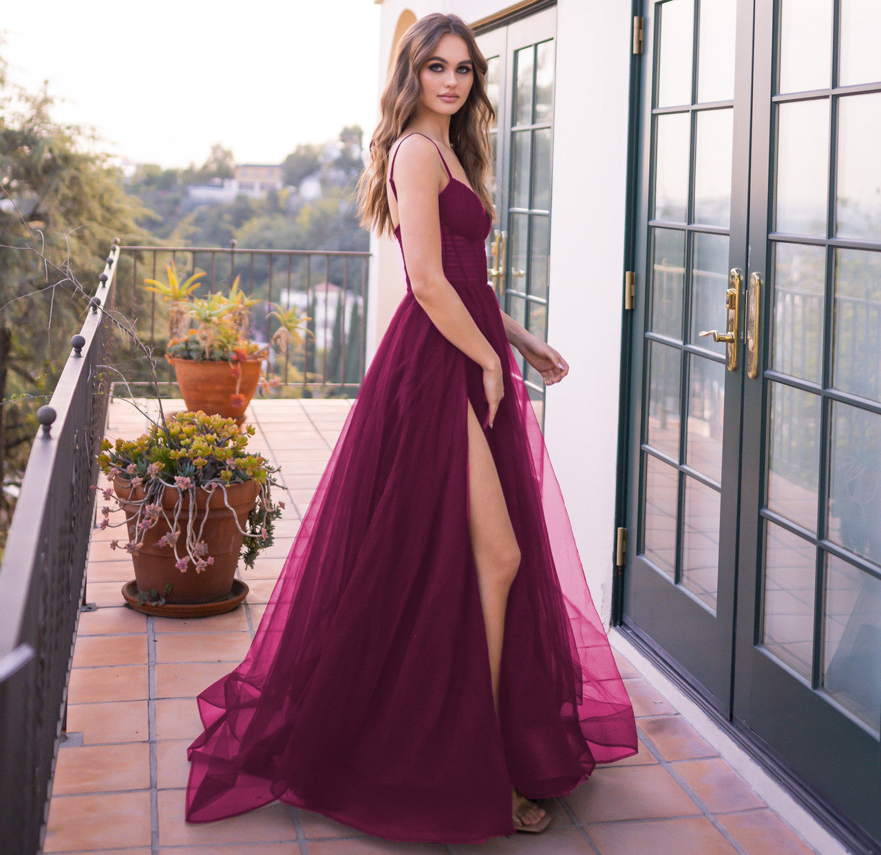 Yasmin Gown - Mulberry - Tulle A-line Dress With Pleated Bodice