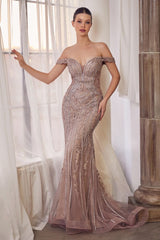 A1257 - Off The Shoulder Embellished Gown - Andrea & Leo