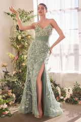 A1396 - SHEER PLEATED CORSET GOWN - Andrea & Leo