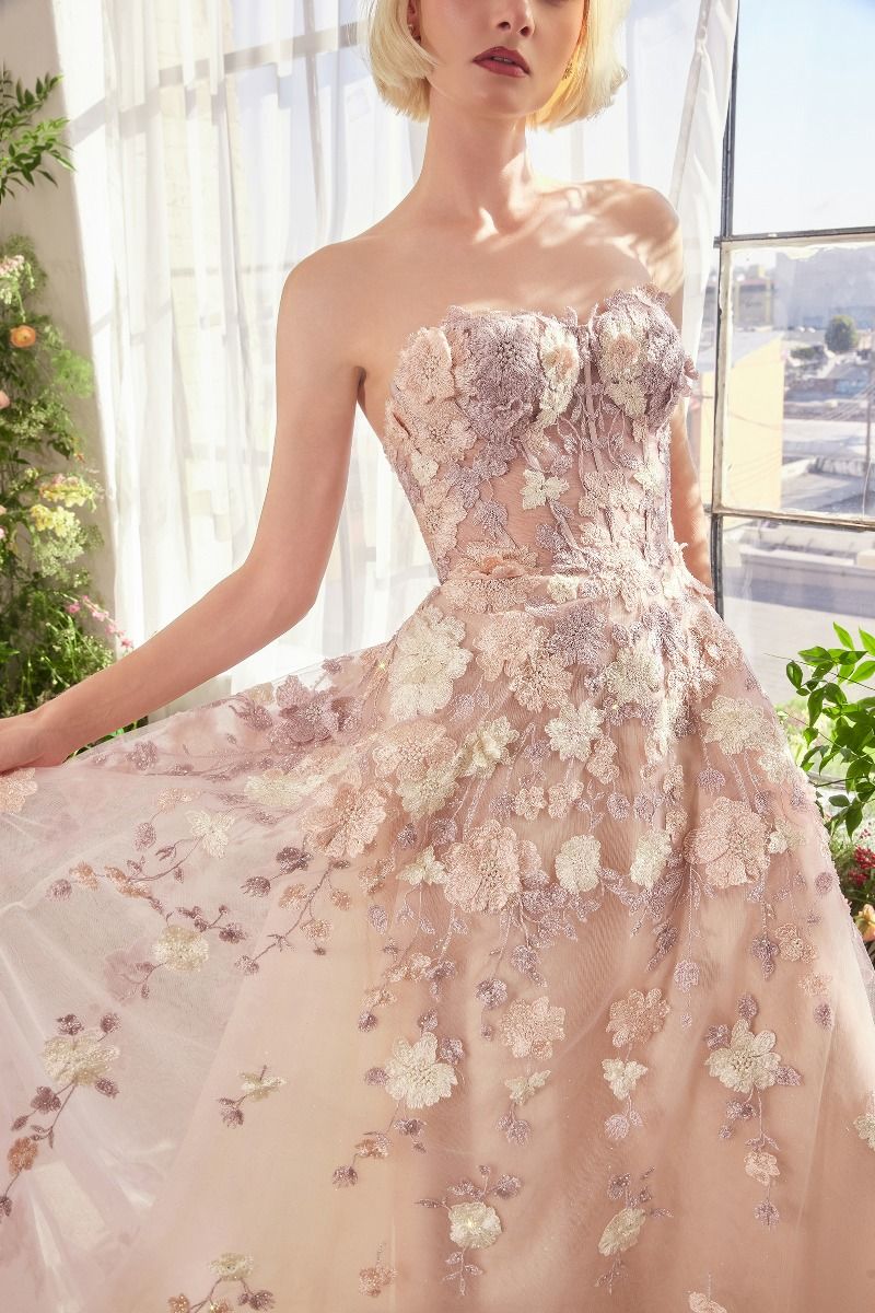 A1453 - SPRING FLORAL APPLIQUÉ A-LINE GOWN - Andrea & Leo