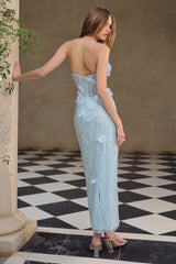 A1487 - Carmen Feathered Fitted Column Dress - Andrea & Leo